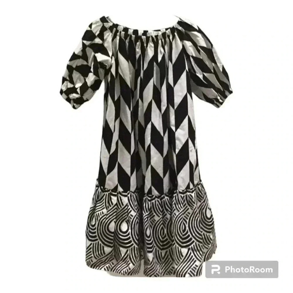 Patricia Nama dress geometric pattern designer black white mini babydoll - Picture 3 of 12